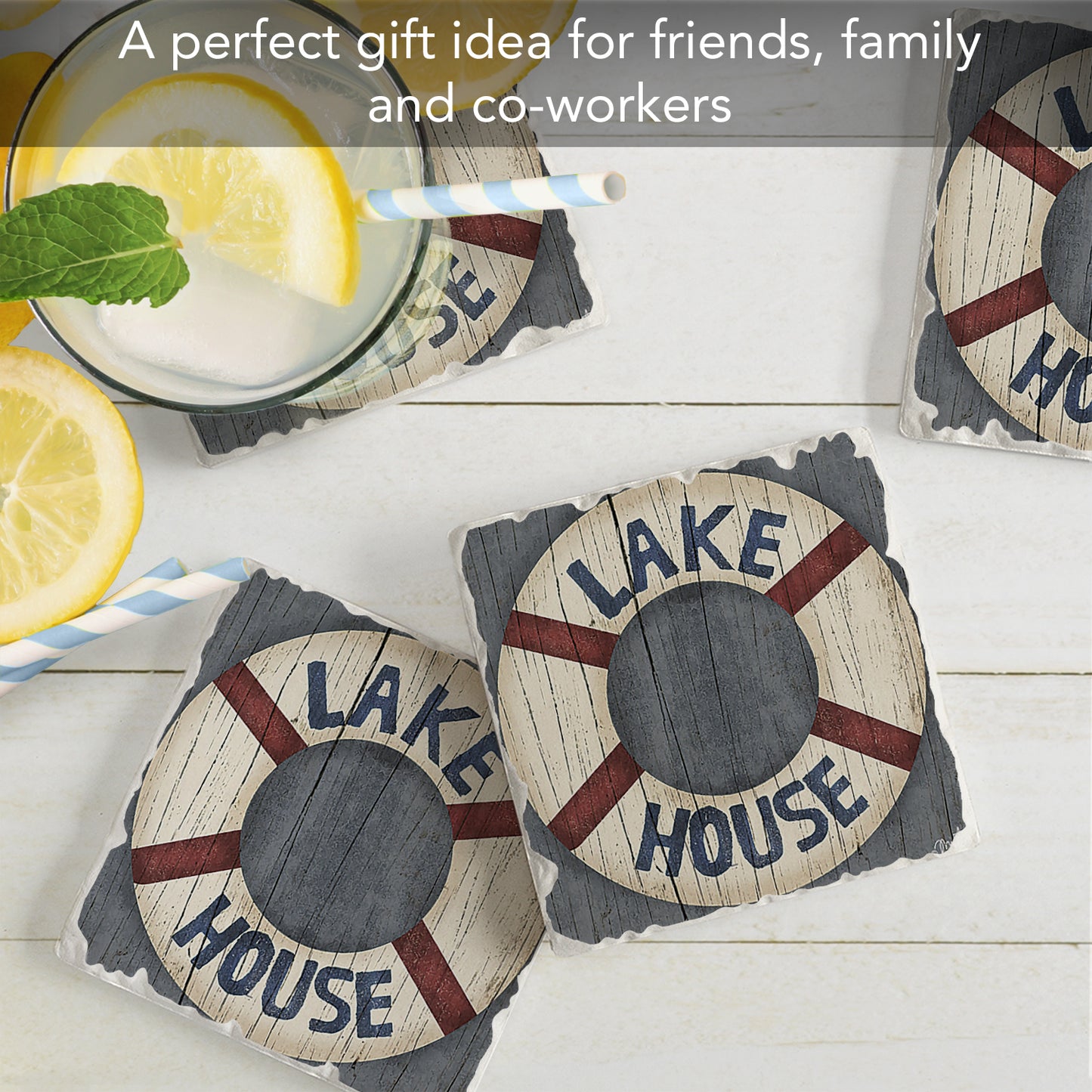 Thirstystone Lake House Preserver 4-Pack Tumbled Tile Stone Coasters 4" Square Manufactured in the USA