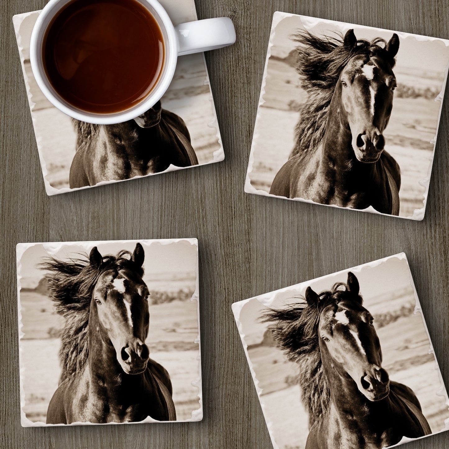 Thirstystone Horse-Black Beauty 4 Pack Tumbled Tile Stone Coasters 4" Square Manufactured in the USA