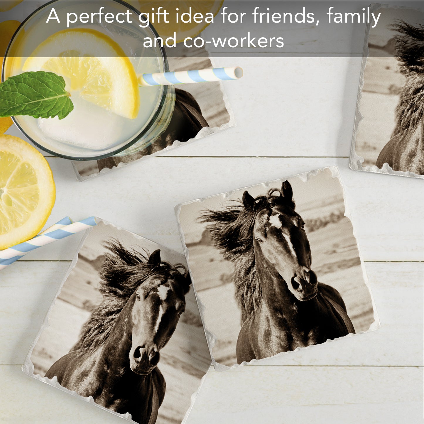 Thirstystone Horse-Black Beauty 4 Pack Tumbled Tile Stone Coasters 4" Square Manufactured in the USA