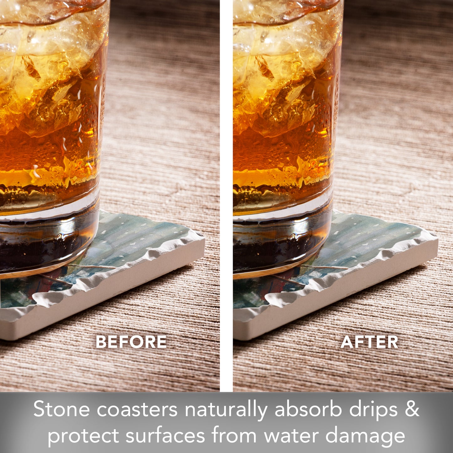 Thirstystone Winter Birds 4 Pack Assorted Tumbled Tile Stone Coasters with Protective Cork Backing 4" Square Manufactured in The USA