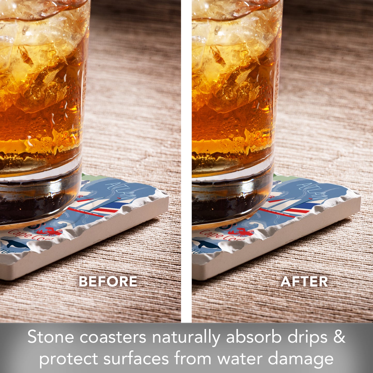 Thirstystone Massachusetts Attractions 4 Pack Tumbled Tile Stone Coasters 4" Square Manufactured in the USA