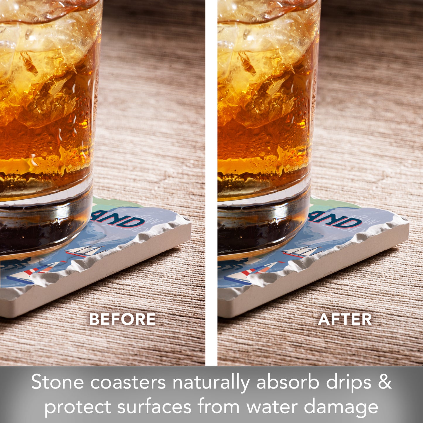 Thirstystone Maryland Attractions 4 Pack Tumbled Tile Stone Coasters 4" Square Manufactured in the USA