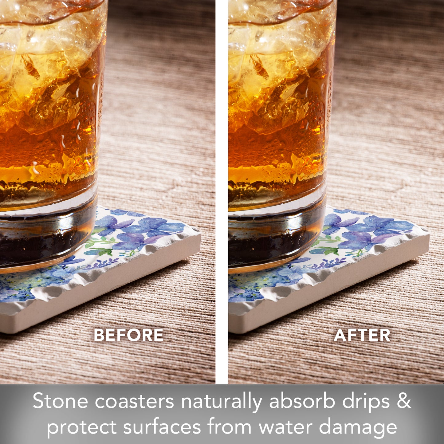 Thirstystone Beautiful Hydrangea 4 Pack Tumbled Tile Stone Coasters 4" Square Manufactured in the USA