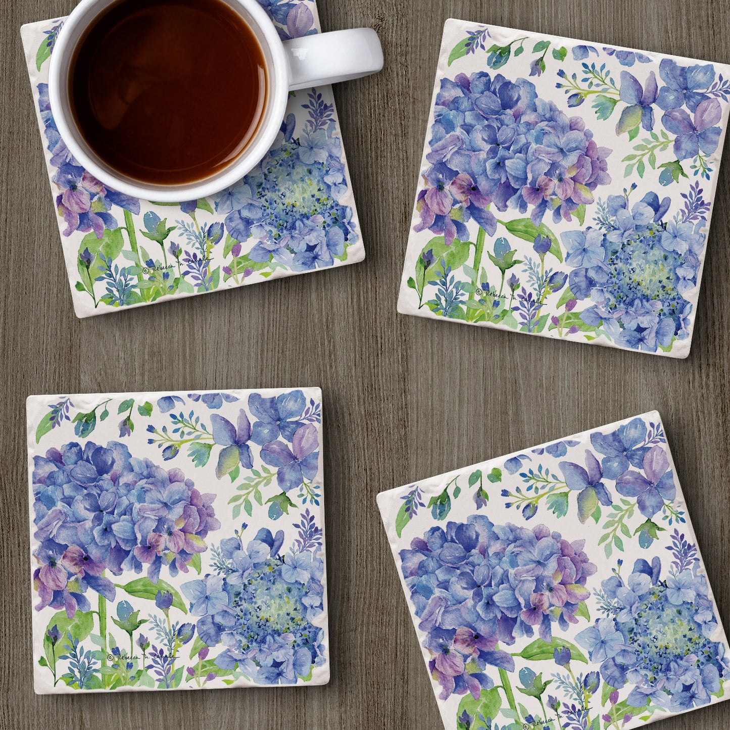 Thirstystone Beautiful Hydrangea 4 Pack Tumbled Tile Stone Coasters 4" Square Manufactured in the USA
