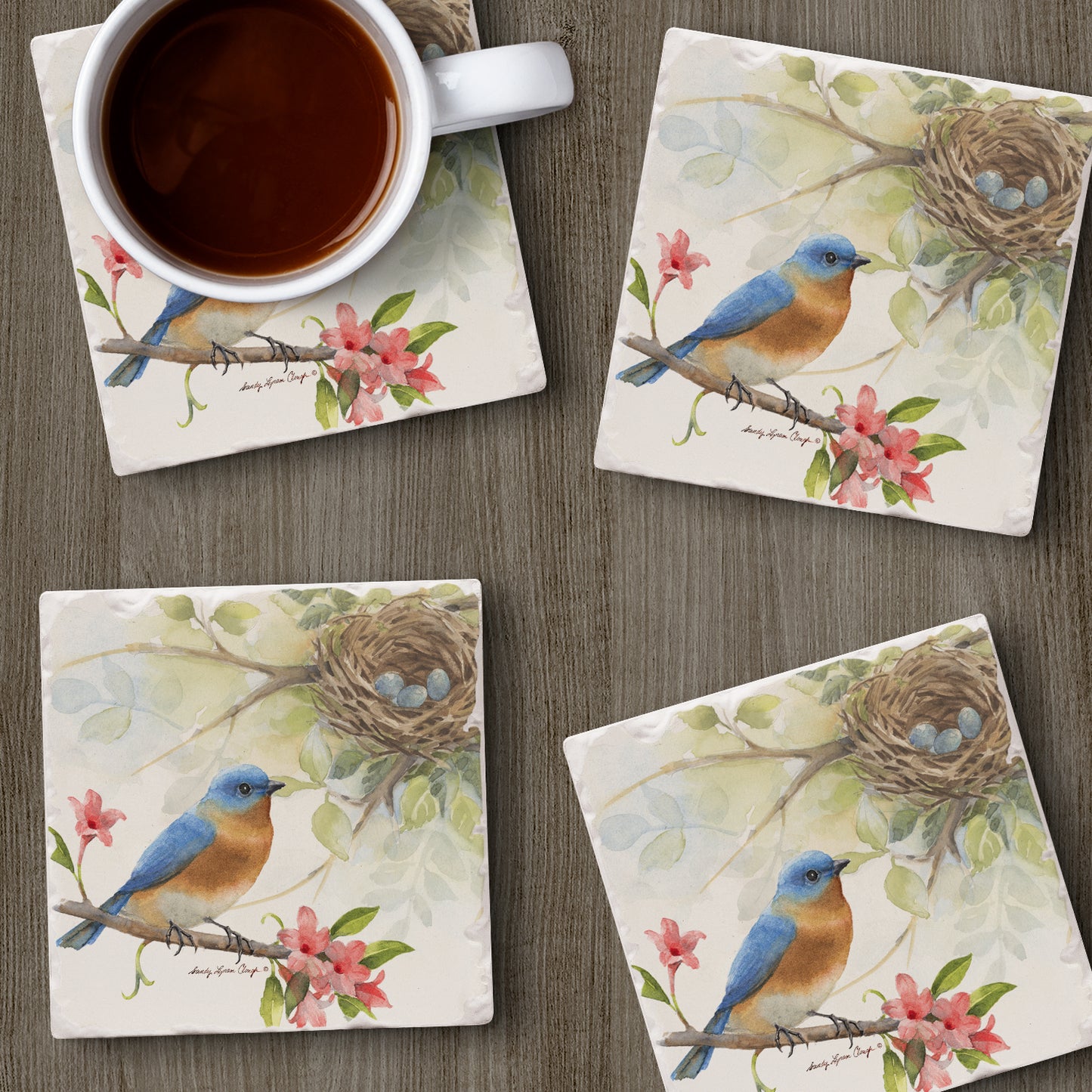 Thirstystone Bluebird 4 Pack Tumbled Tile Stone Coasters 4" Square Manufactured in the USA