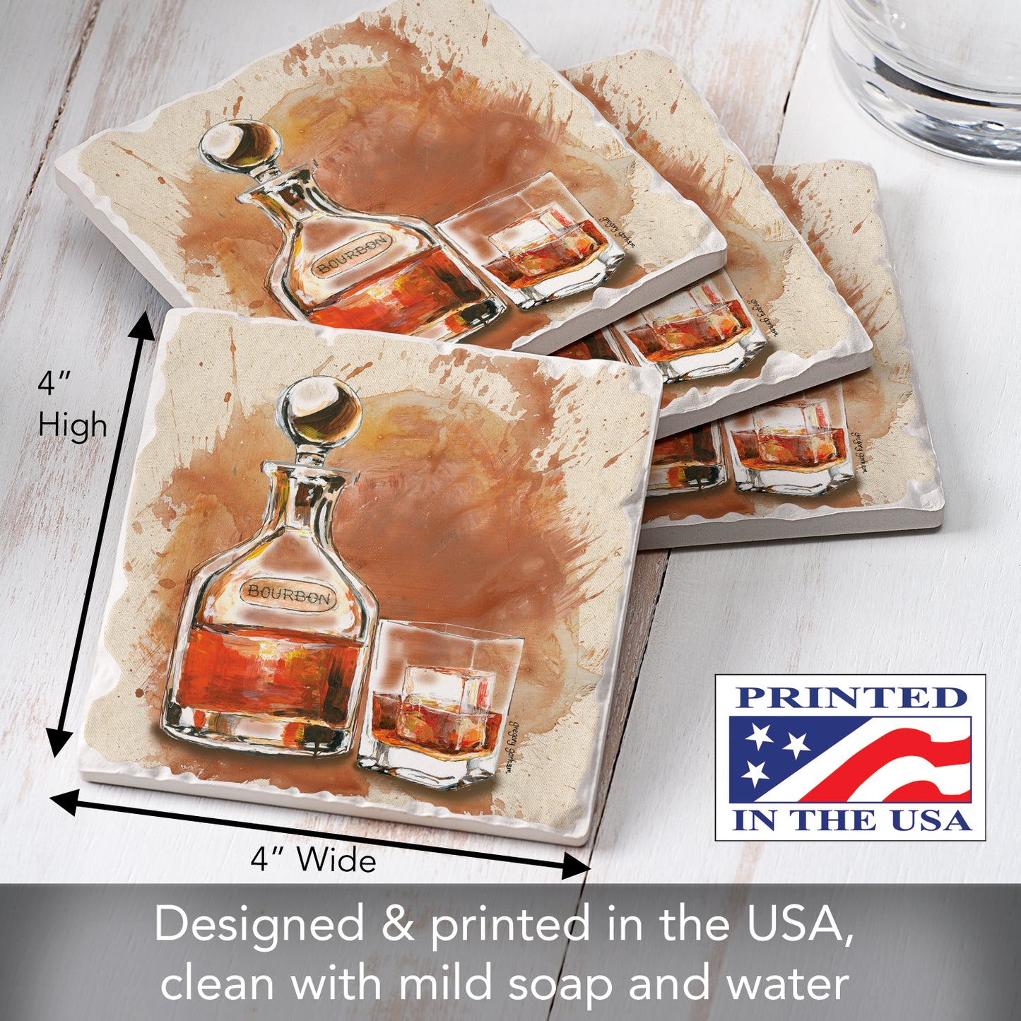 Thirstystone Bourbon Splash 4 Pack Tumbled Tile Stone Coasters 4" Square Manufactured in the USA