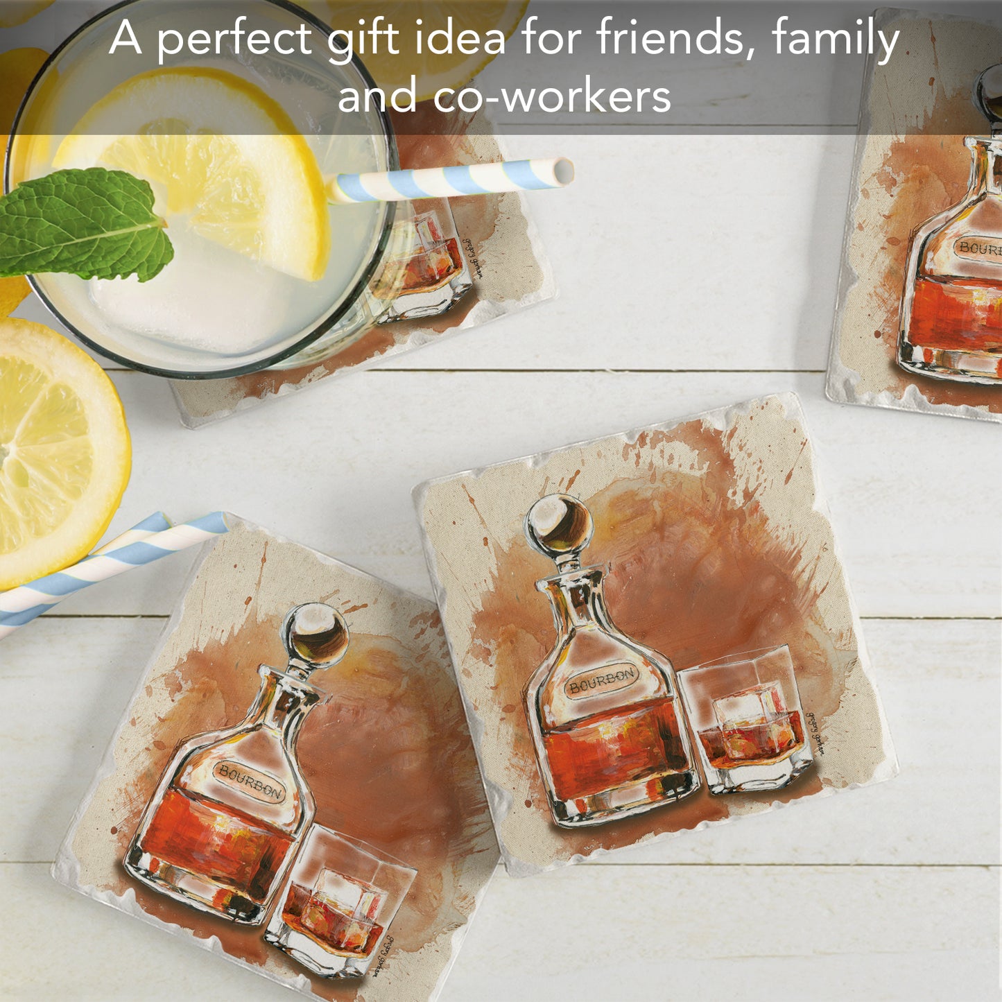 Thirstystone Bourbon Splash 4 Pack Tumbled Tile Stone Coasters 4" Square Manufactured in the USA