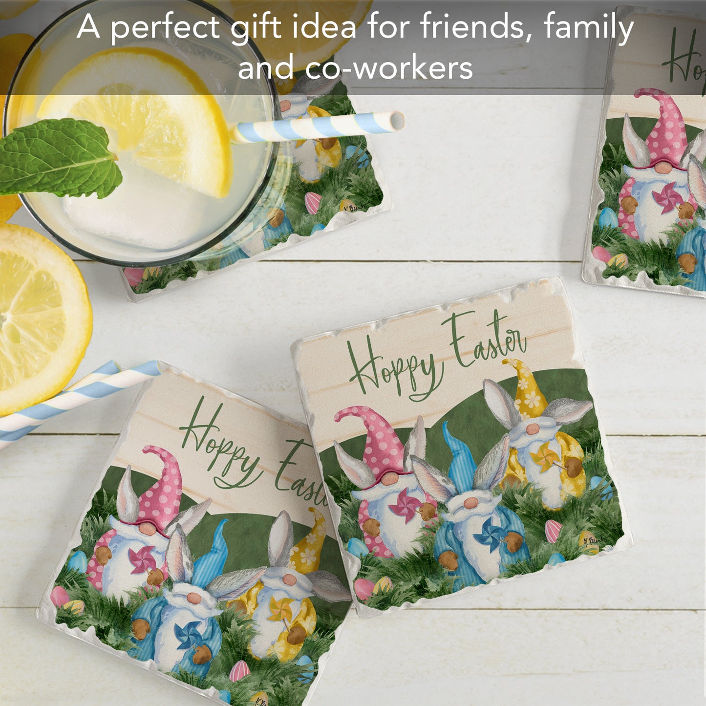 Thirstystone Hoppy Easter 4 Pack Tumbled Tile Stone Coasters 4" Square Manufactured in the USA