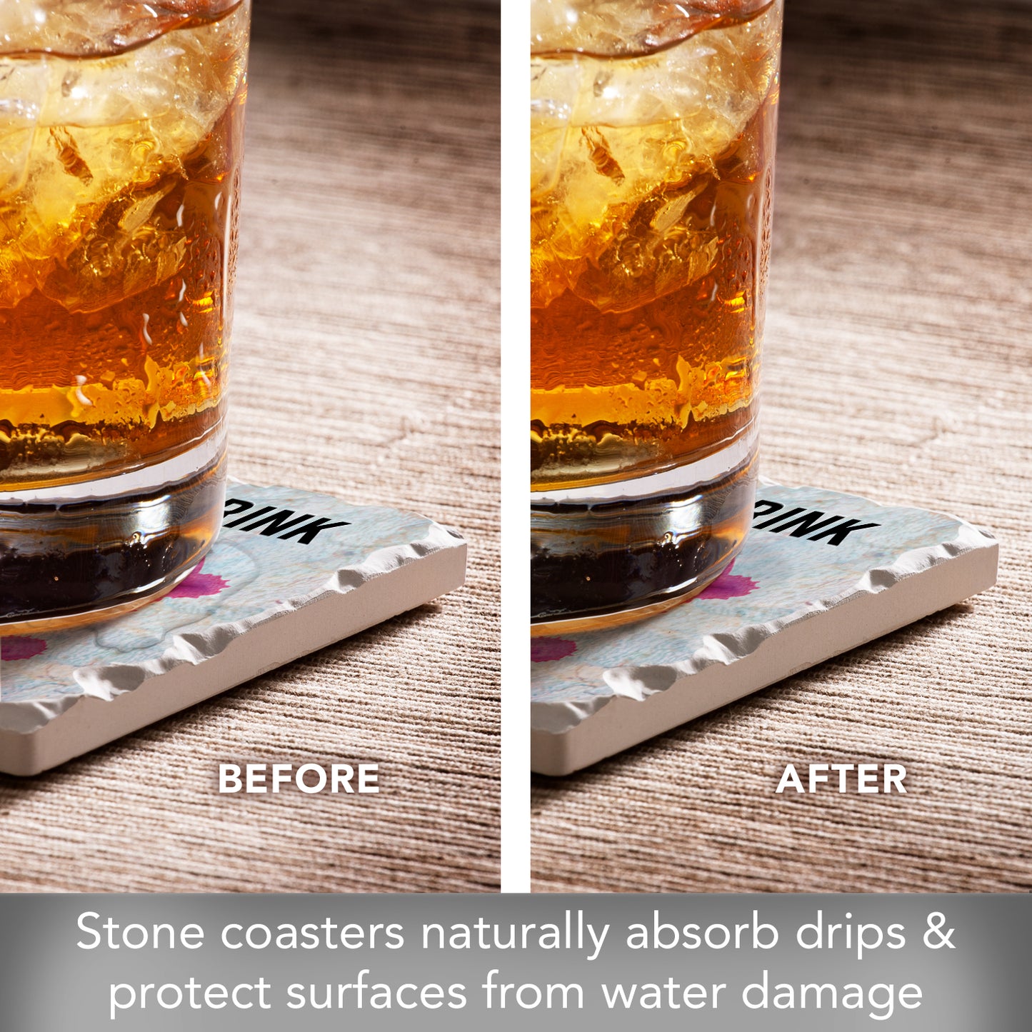 Thirstystone Mom's Drink 4 Pack Absorbent Stone Tumbled Tile Coasters with Protective Cork Backing 4" Square Manufactured in The USA Artistic Absorbent Easily Wipes Clean