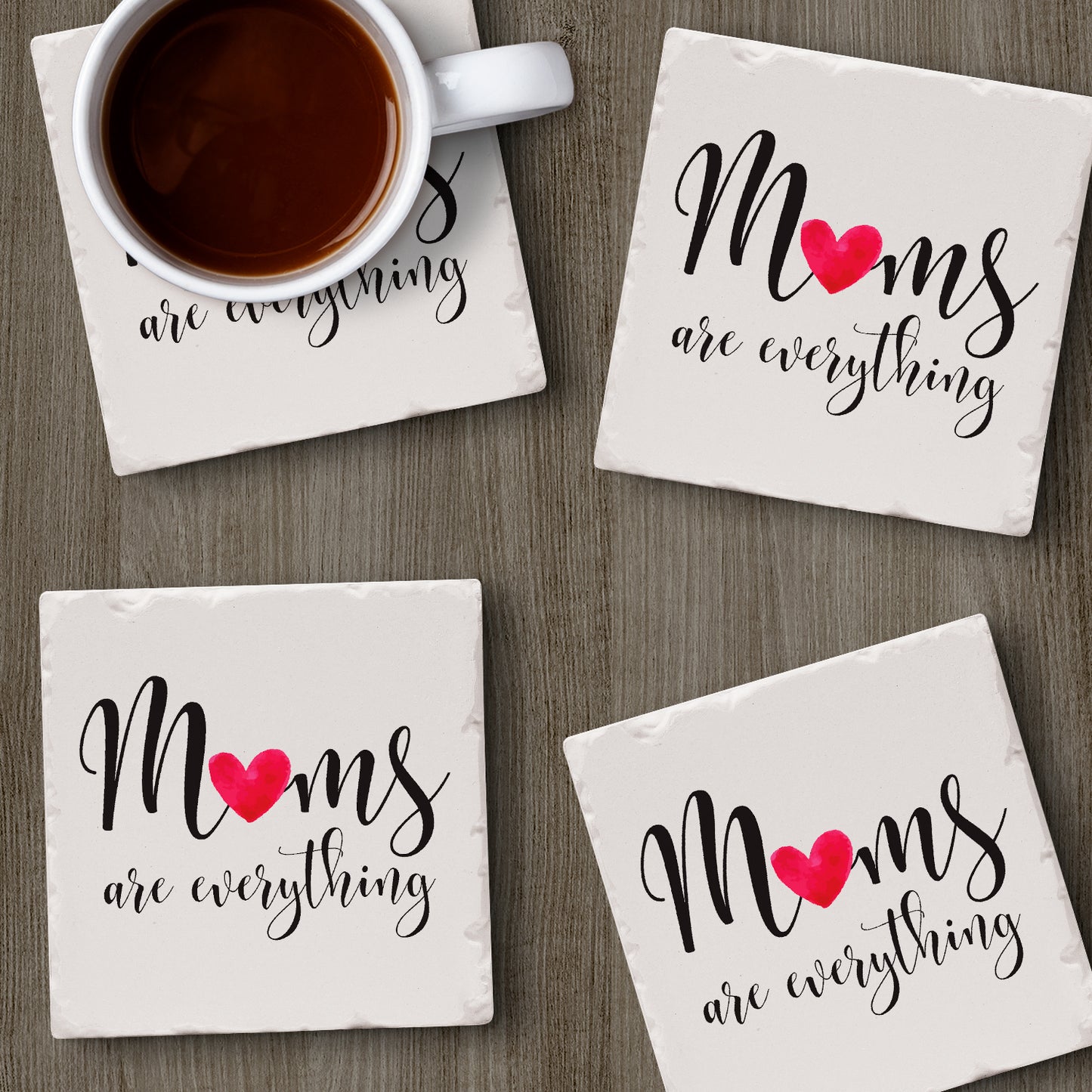 Thirstystone Mom Everything 4 Pack Absorbent Stone Tumbled Tile Coasters with Protective Cork Backing 4" Square Manufactured in The USA Artistic Absorbent Easily Wipes Clean