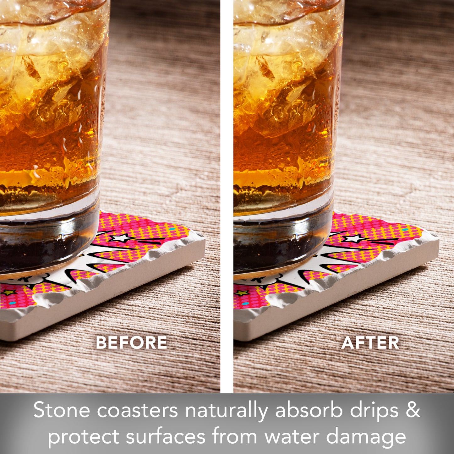 Thirstystone Best Mom Ever POW 4 Pack Absorbent Stone Tumbled Tile Coasters with Protective Cork Backing 4" Square Manufactured in The USA Artistic Absorbent Easily Wipes Clean