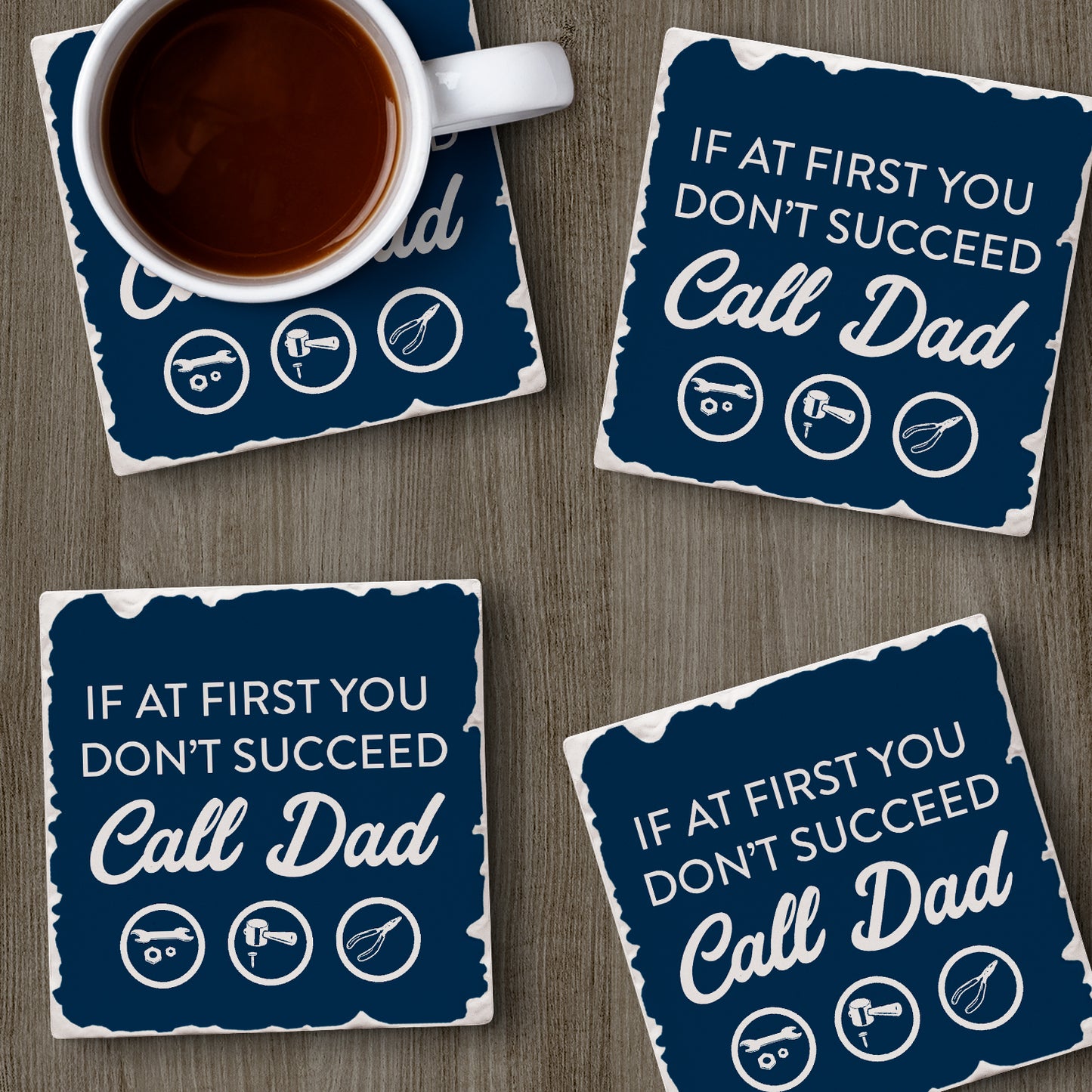 Thirstystone Call Dad 4 Pack Absorbent Stone Tumbled Tile Coasters with Protective Cork Backing 4" Square Manufactured in The USA Artistic Absorbent Easily Wipes Clean