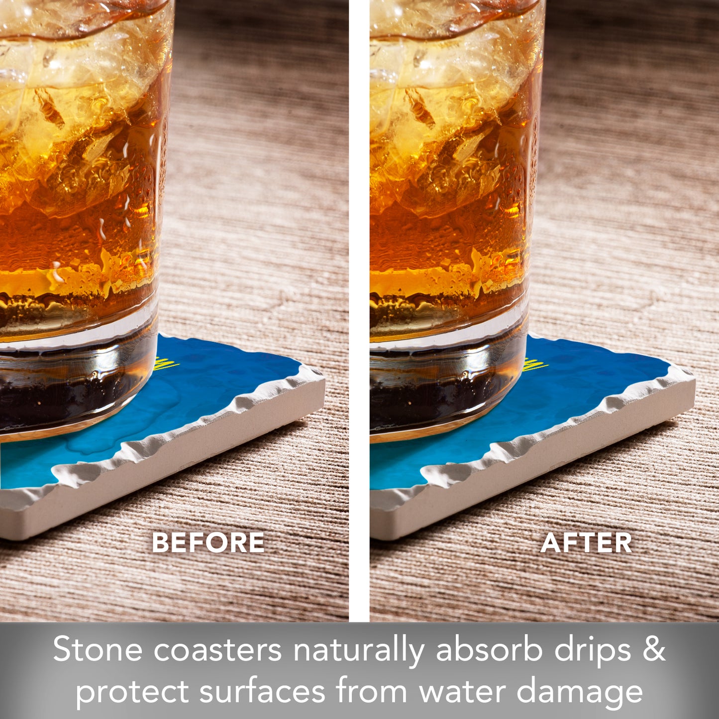 Thirstystone Bonus Dad 4 Pack Absorbent Stone Tumbled Tile Coasters with Protective Cork Backing 4" Square Manufactured in The USA Artistic Absorbent Easily Wipes Clean