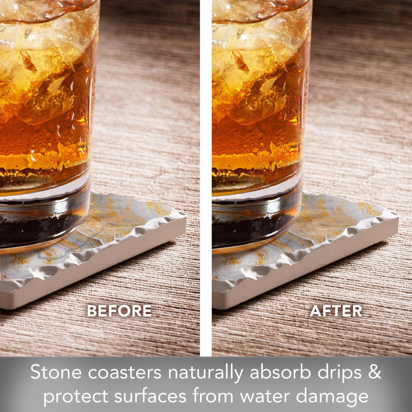 Thirstystone Agate Allure 4-Pack Tumbled Tile Stone Coasters 4" Square Manufactured in the USA