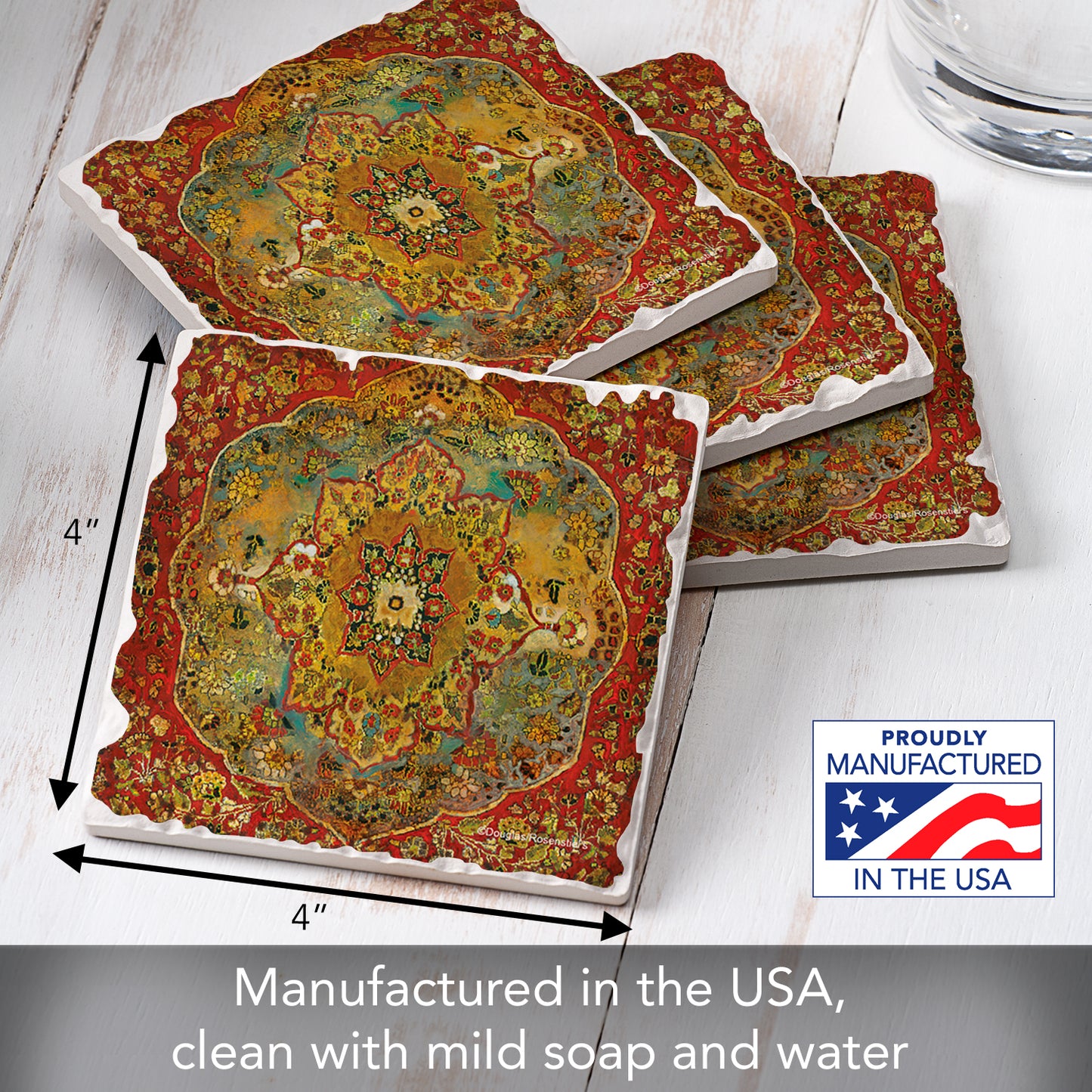 Thirstystone Grand Bazaar 4 Pack Tumbled Tile Stone Coasters 4" Square Manufactured in the USA