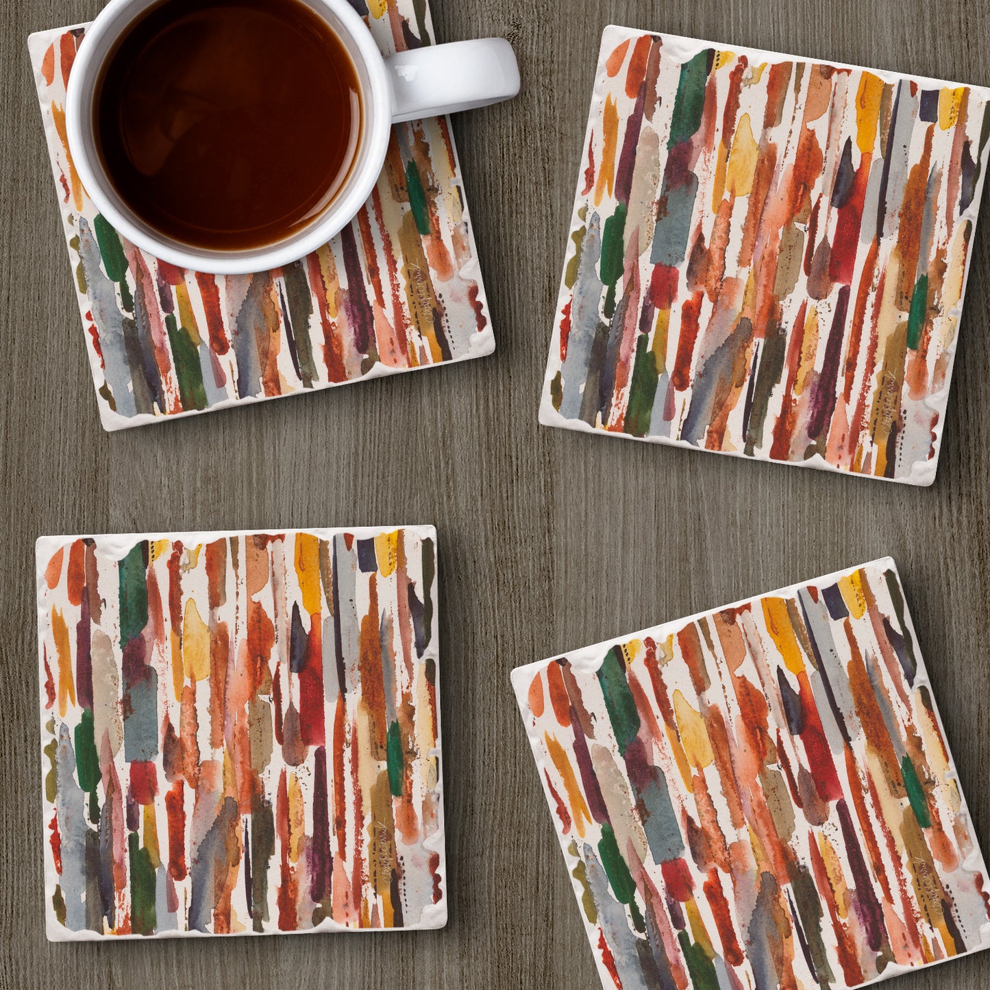 Thirstystone Strata 4 Pack Tumbled Tile Stone Coasters 4" Square Manufactured in the USA