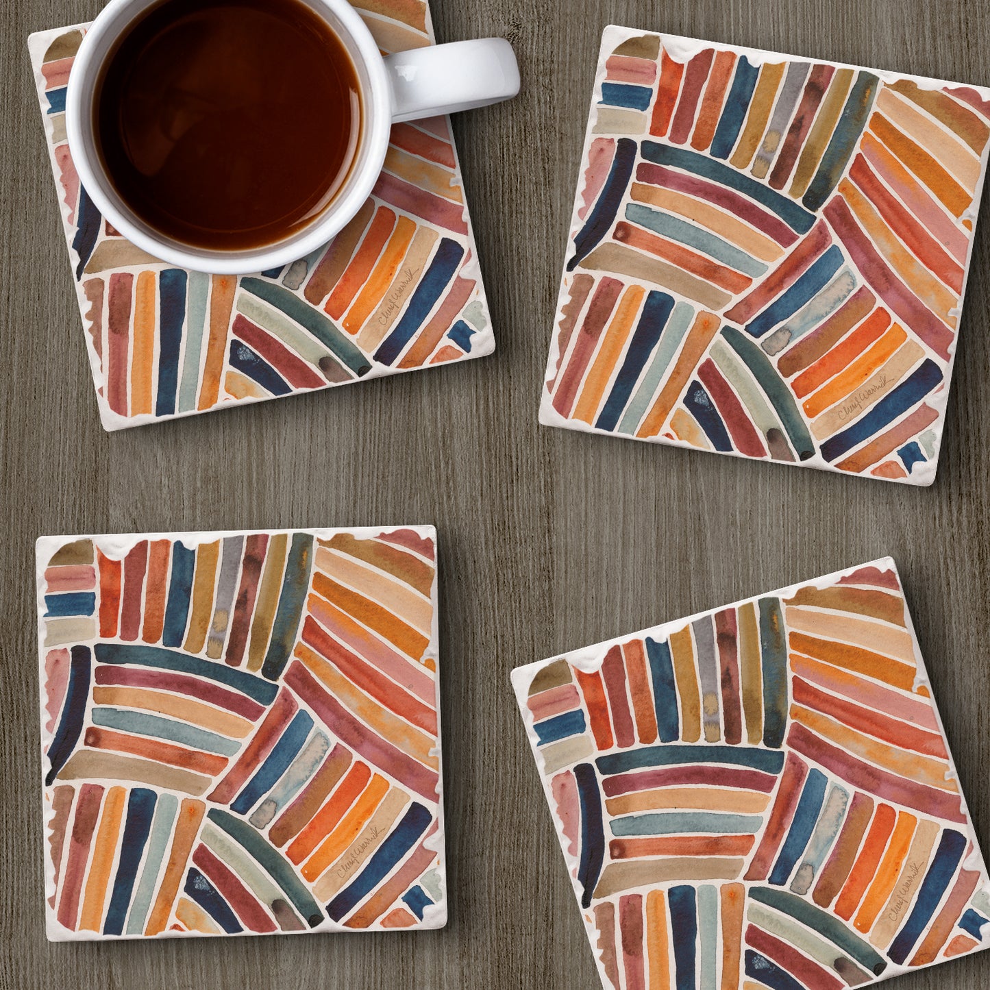 Thirstystone Furrow 4 Pack Tumbled Tile Stone Coasters 4" Square Manufactured in the USA