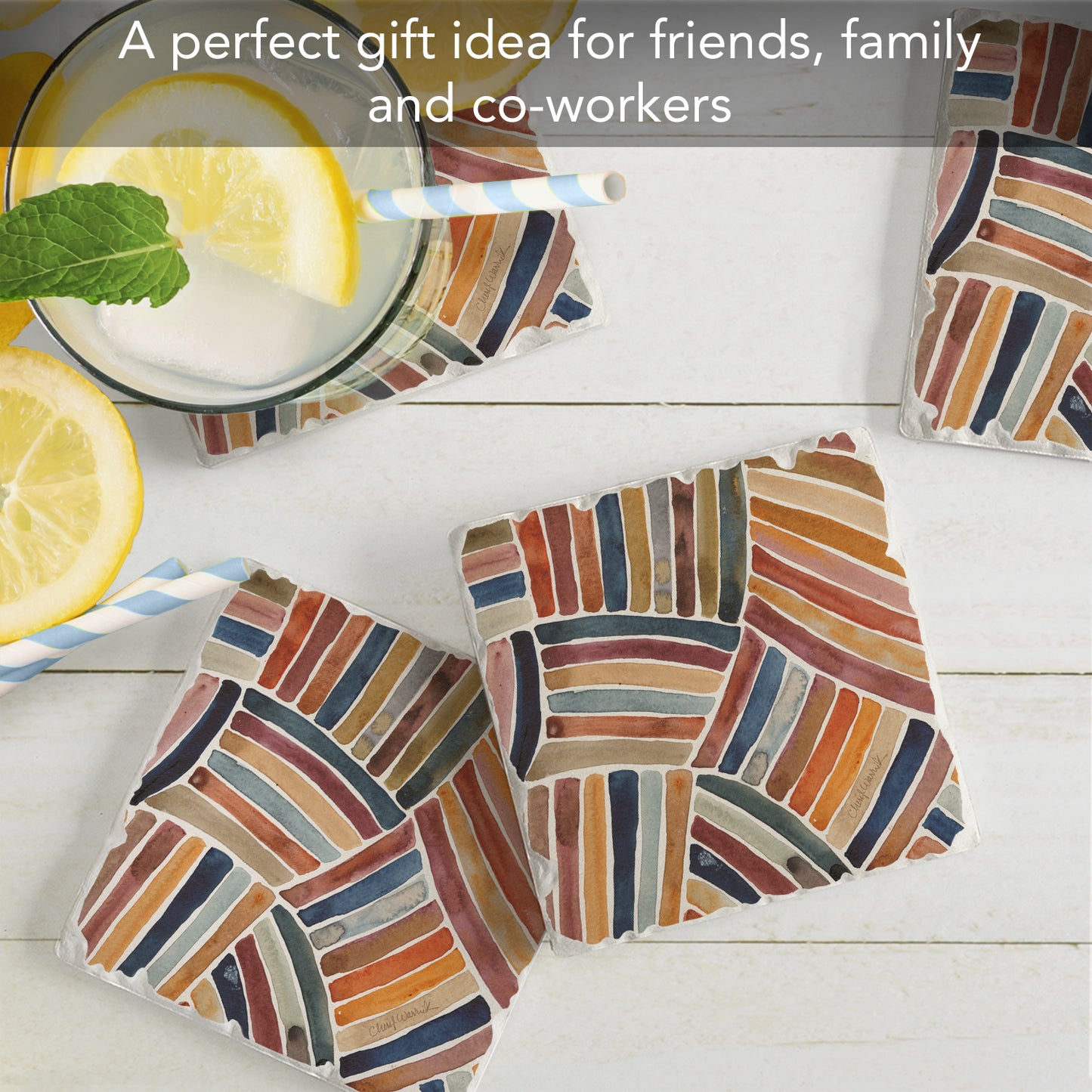 Thirstystone Furrow 4 Pack Tumbled Tile Stone Coasters 4" Square Manufactured in the USA