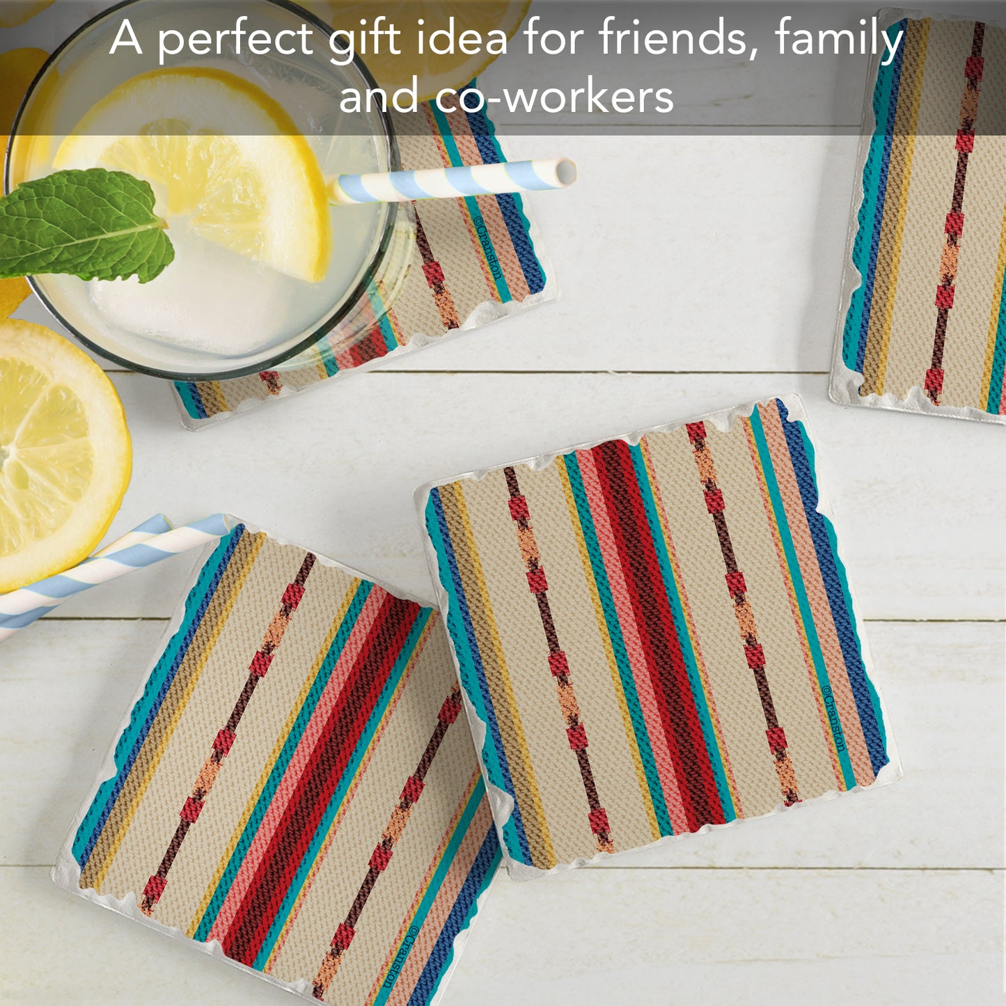 Thirstystone Southwest Multi-Stripe 4-Pack Tumbled Tile Stone Coasters 4" Square Manufactured in the USA