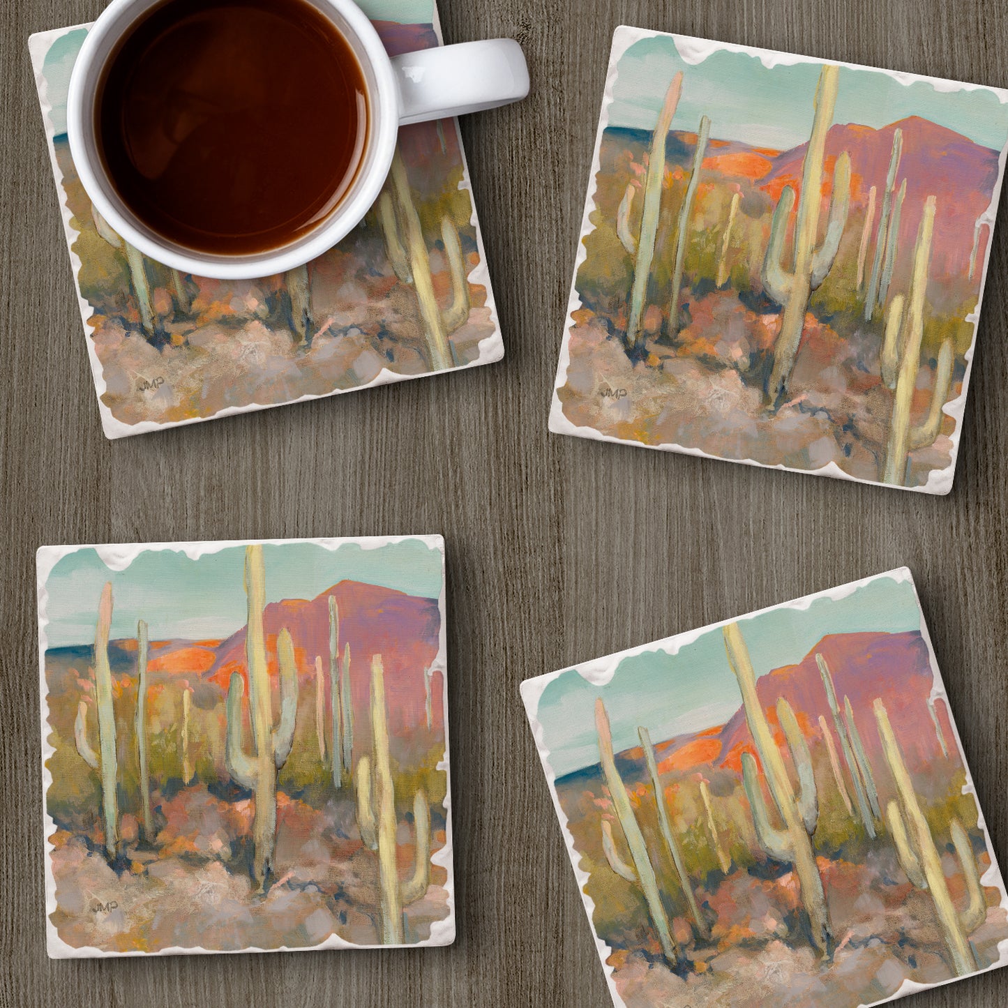 Thirstystone High Desert 4 Pack Tumbled Tile Stone Coasters 4" Square Manufactured in the USA