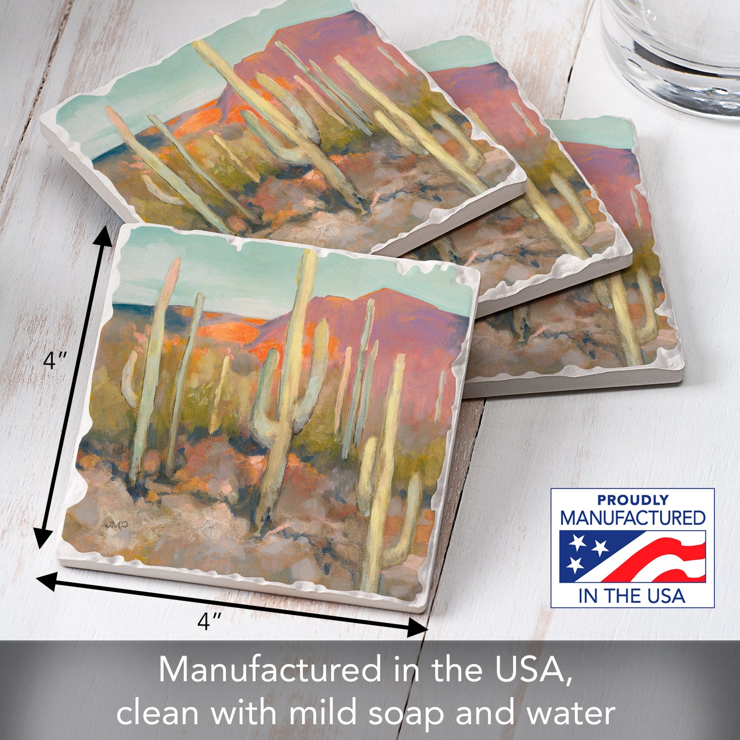 Thirstystone High Desert 4 Pack Tumbled Tile Stone Coasters 4" Square Manufactured in the USA
