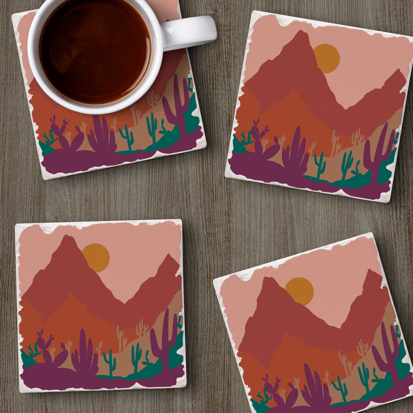 Thirstystone Southwestern Palette 4 Pack Tumbled Tile Stone Coasters 4" Square Manufactured in the USA