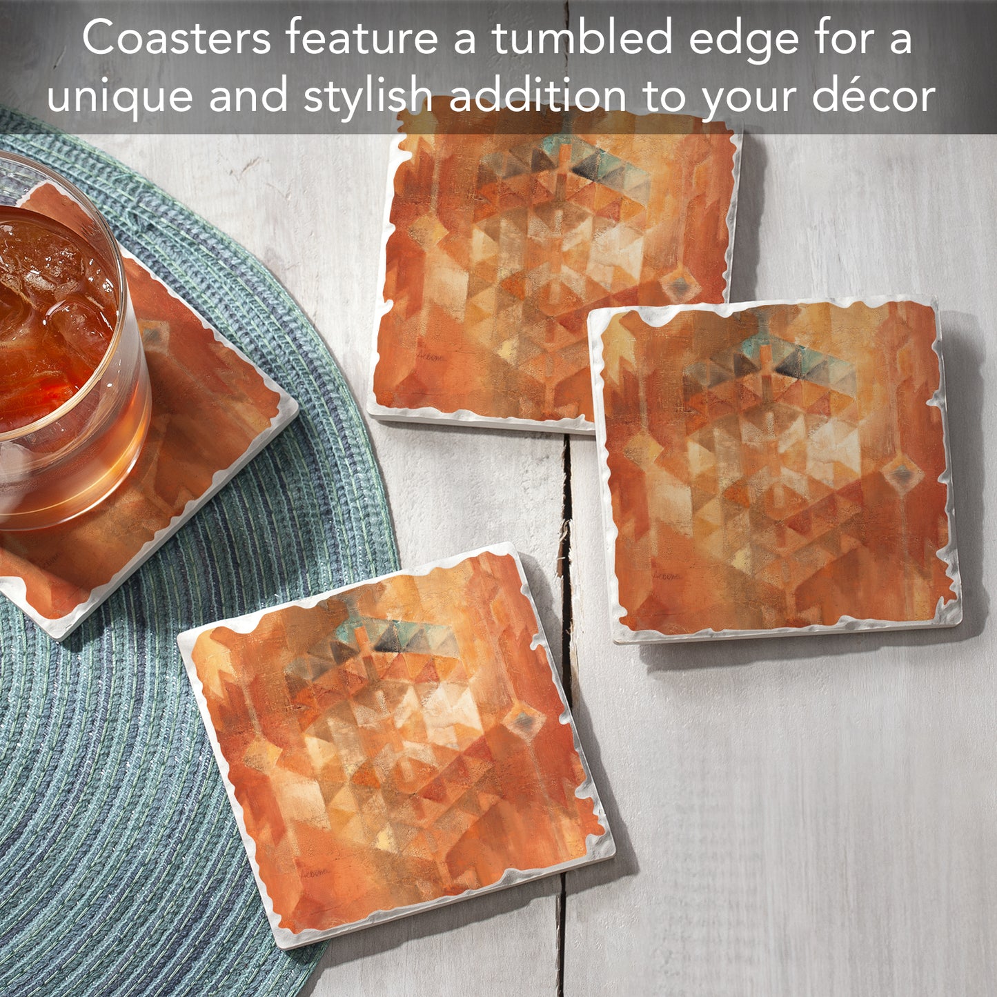 Thirstystone Desert Sunset 4 Pack Tumbled Tile Stone Coasters 4" Square Manufactured in the USA