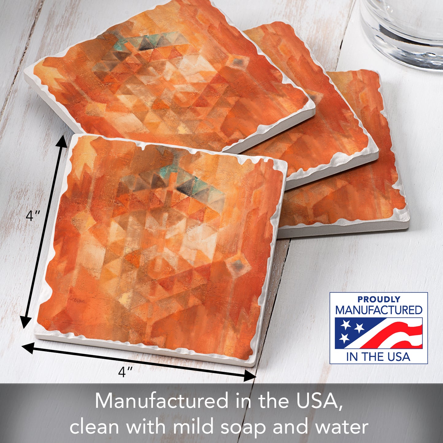 Thirstystone Desert Sunset 4 Pack Tumbled Tile Stone Coasters 4" Square Manufactured in the USA