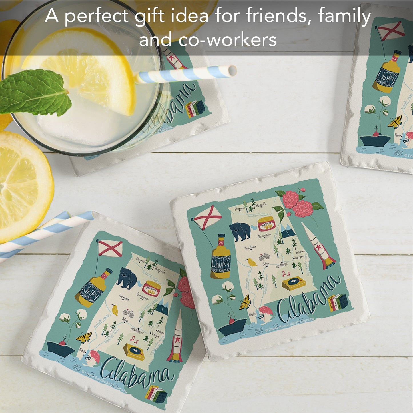 Thirstystone Alabama Home State 4 Pack Tumbled Tile Stone Coasters 4" Square Manufactured in the USA