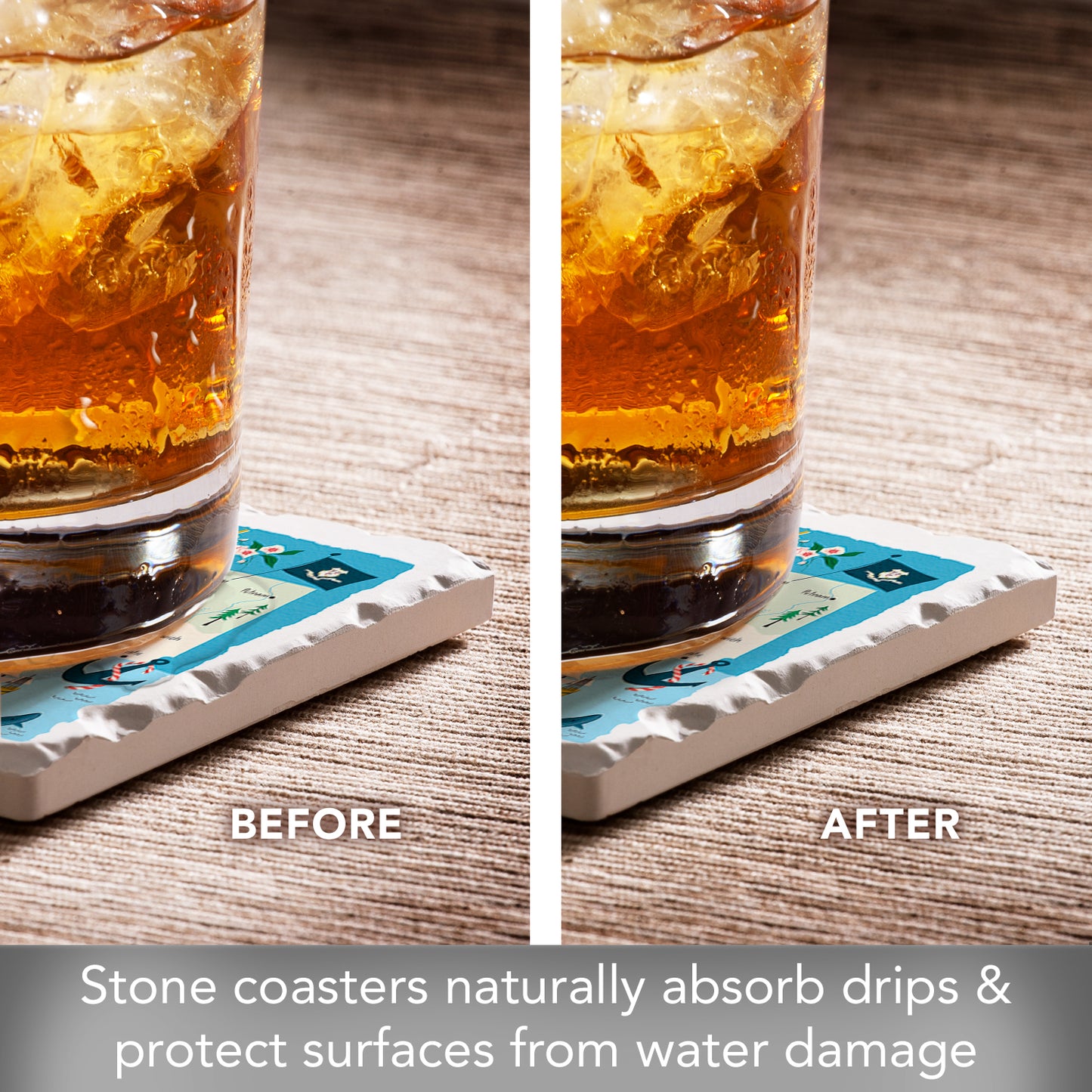 Thirstystone Connecticut Home State 4 Pack Tumbled Tile Stone Coasters 4" Square Manufactured in the USA