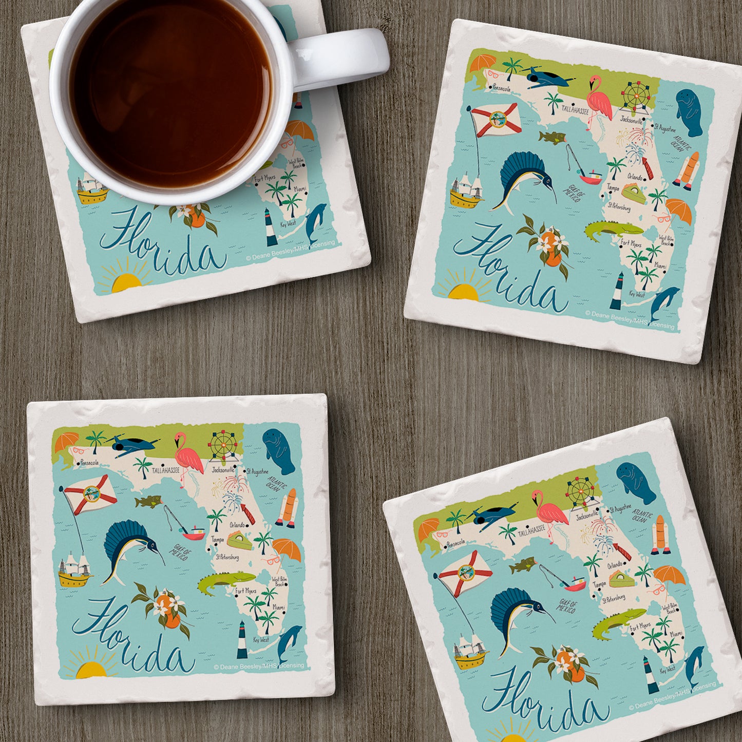 Thirstystone Florida Home State 4 Pack Tumbled Tile Stone Coasters 4" Square Manufactured in the USA