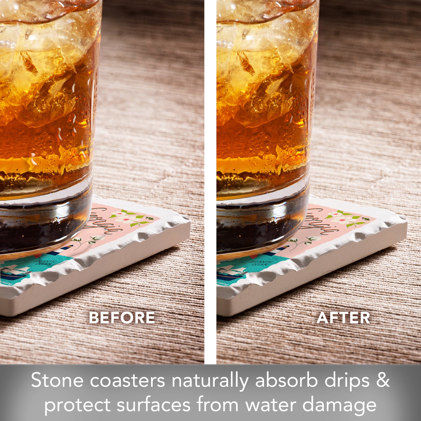 Thirstystone Georgia Home State 4 Pack Tumbled Tile Stone Coasters 4" Square Manufactured in the USA
