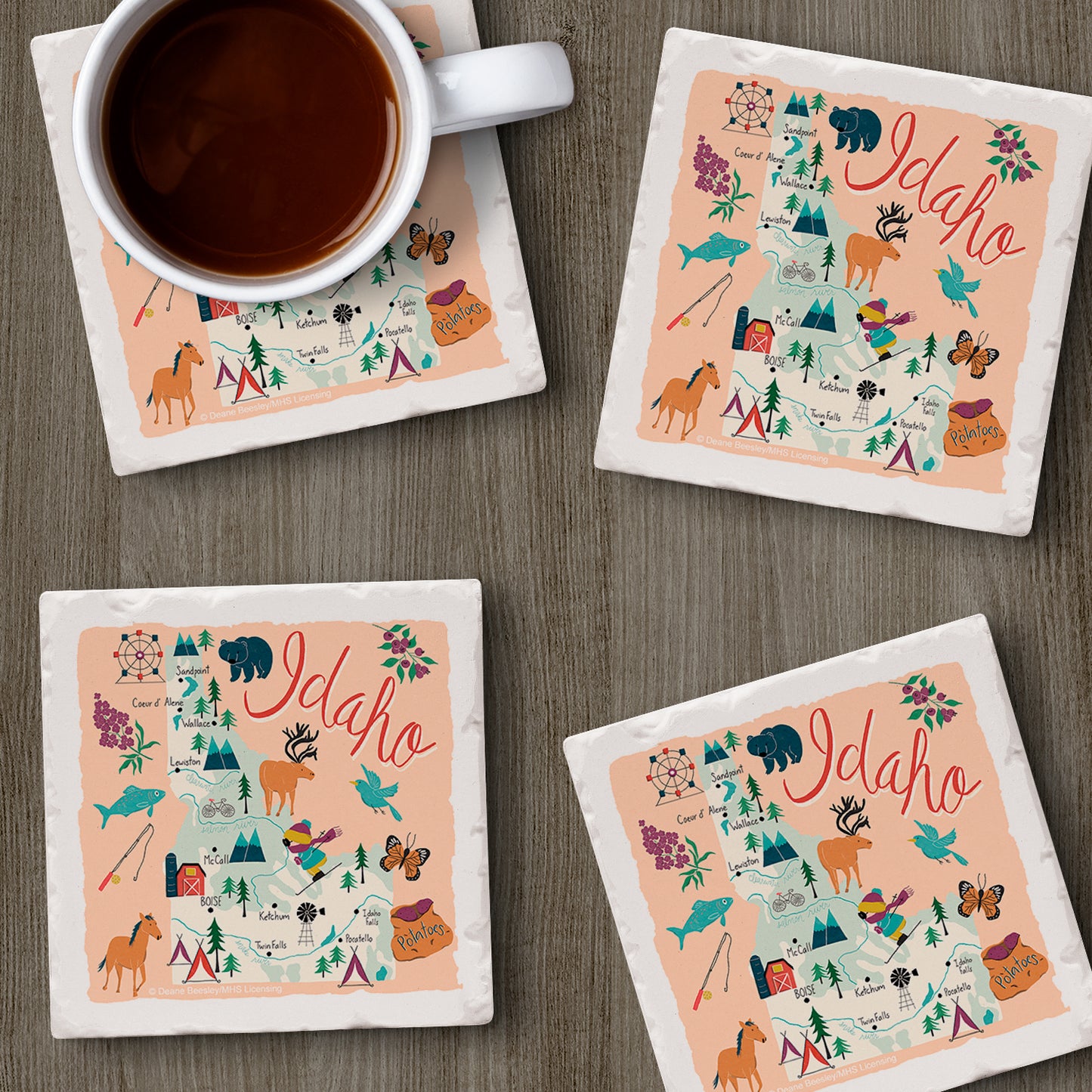 Thirstystone Idaho Home State 4 Pack Tumbled Tile Stone Coasters 4" Square Manufactured in the USA