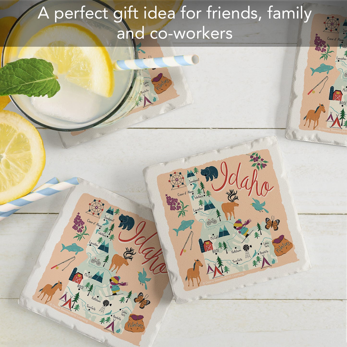 Thirstystone Idaho Home State 4 Pack Tumbled Tile Stone Coasters 4" Square Manufactured in the USA