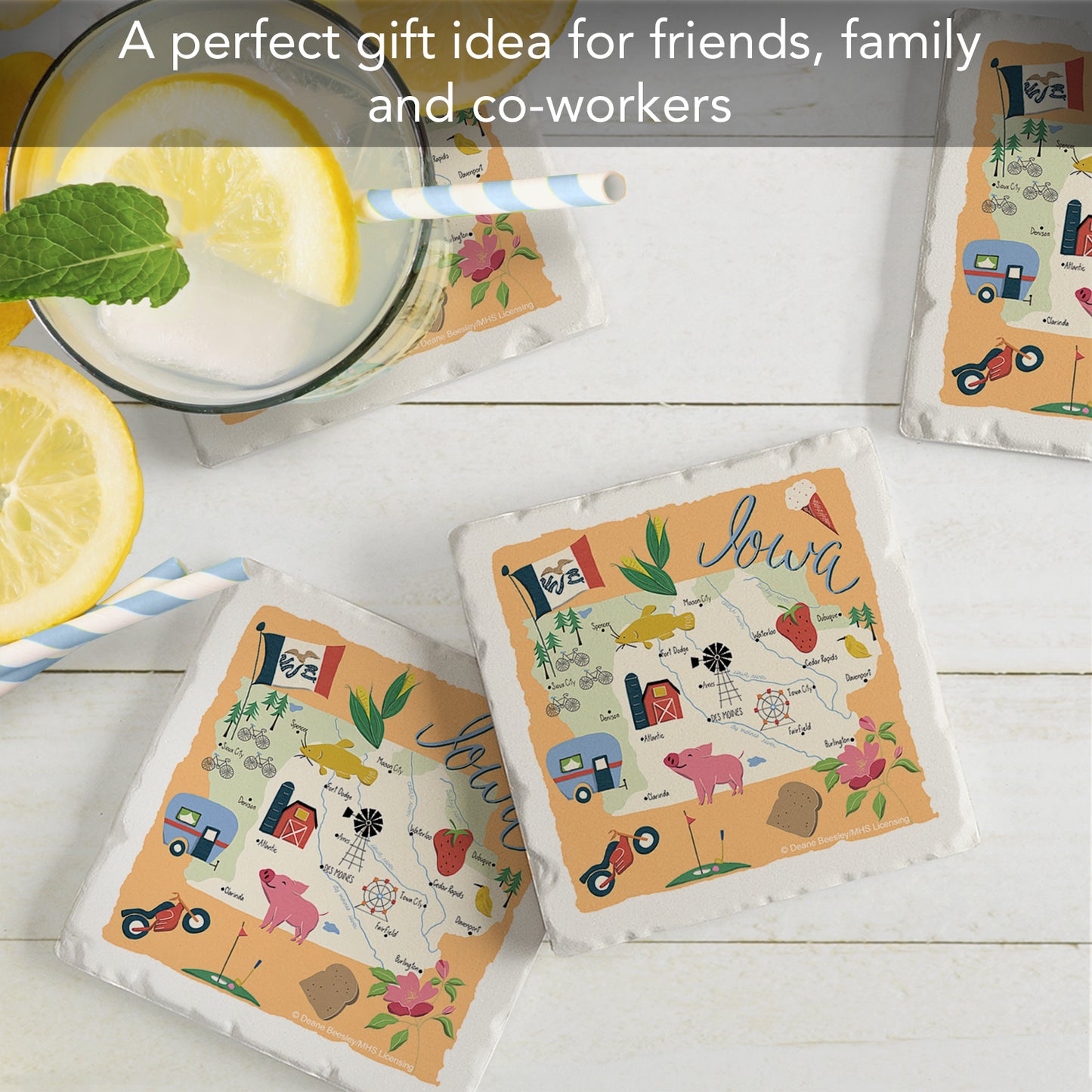 Thirstystone Iowa Home State 4 Pack Tumbled Tile Stone Coasters 4" Square Manufactured in the USA