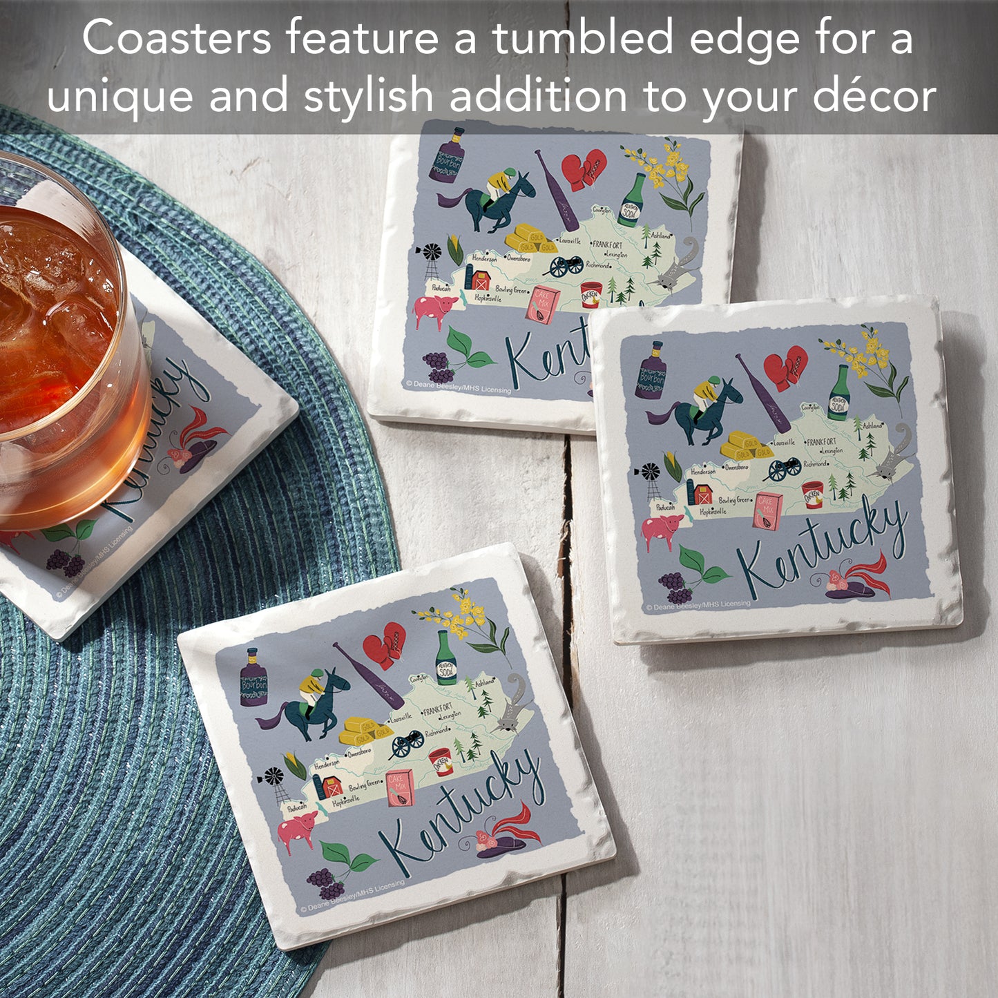 Thirstystone Kentucky Home State 4 Pack Tumbled Tile Stone Coasters 4" Square Manufactured in the USA