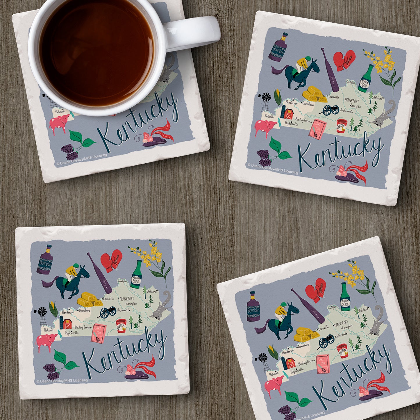 Thirstystone Kentucky Home State 4 Pack Tumbled Tile Stone Coasters 4" Square Manufactured in the USA