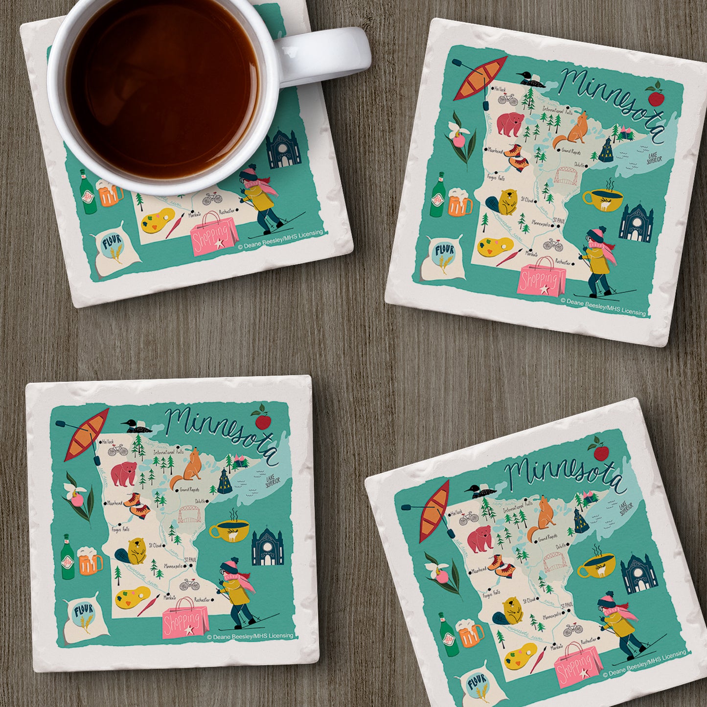 Thirstystone Minnesota Home State 4 Pack Tumbled Tile Stone Coasters 4" Square Manufactured in the USA