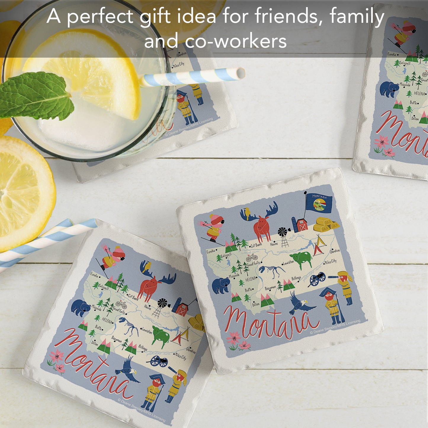 Thirstystone Montana Home State 4 Pack Tumbled Tile Stone Coasters 4" Square Manufactured in the USA