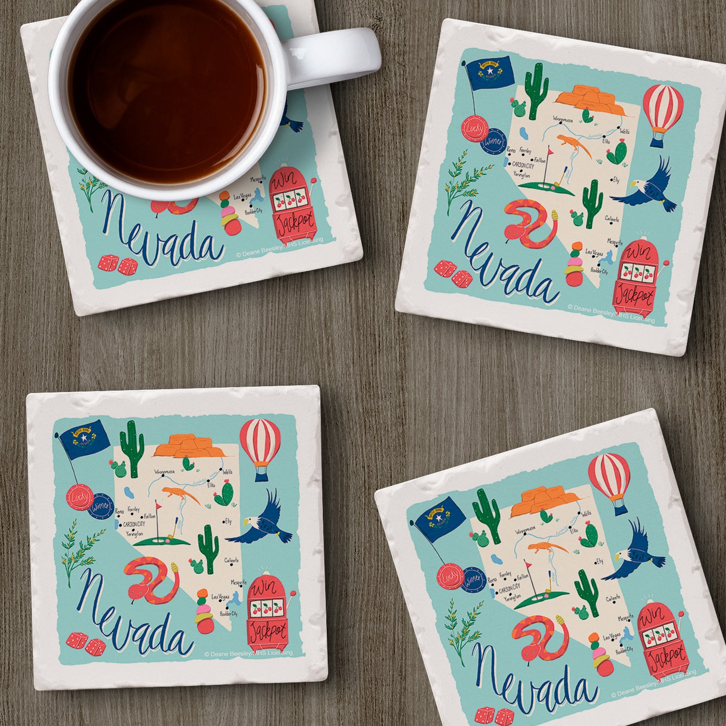 Thirstystone Nevada Home State 4 Pack Tumbled Tile Stone Coasters 4" Square Manufactured in the USA