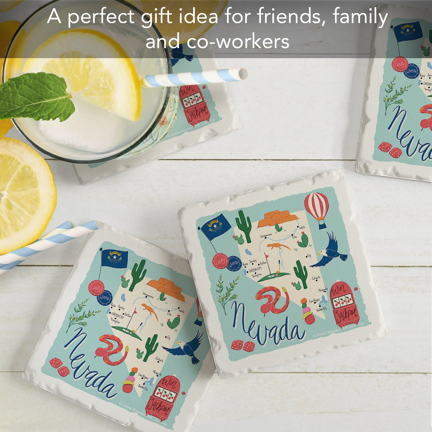 Thirstystone Nevada Home State 4 Pack Tumbled Tile Stone Coasters 4" Square Manufactured in the USA
