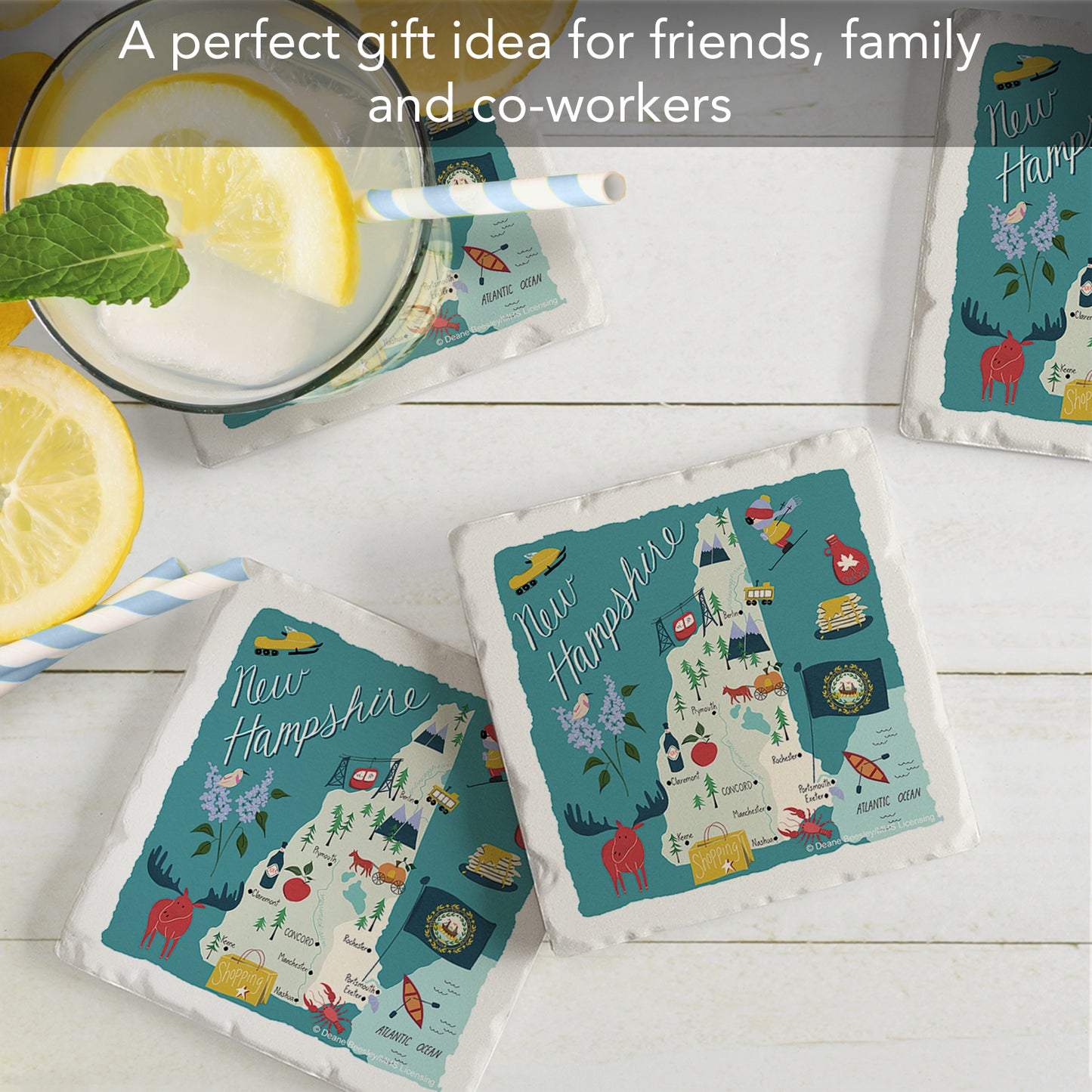 Thirstystone New Hampshire Home State 4 Pack Tumbled Tile Stone Coasters 4" Square Manufactured in the USA