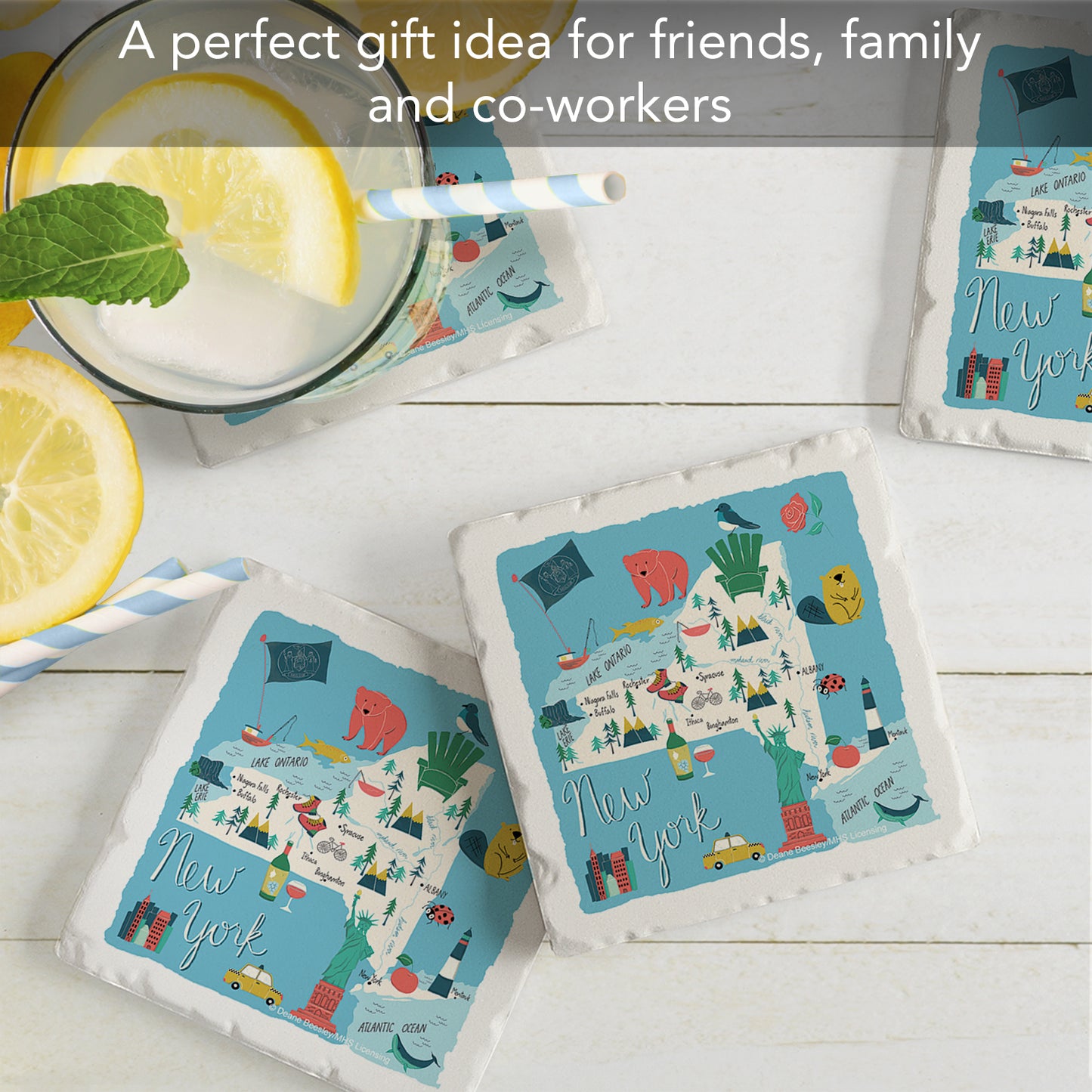 Thirstystone New York Home State 4 Pack Tumbled Tile Stone Coasters 4" Square Manufactured in the USA