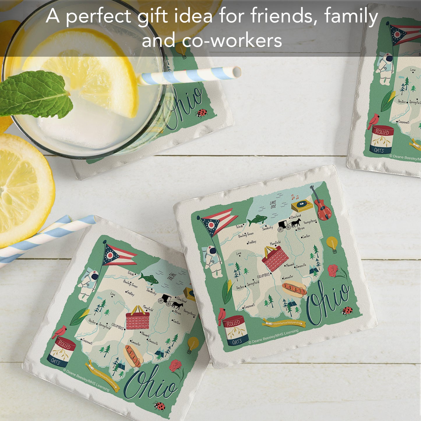 Thirstystone Ohio Home State 4 Pack Tumbled Tile Stone Coasters 4" Square Manufactured in the USA