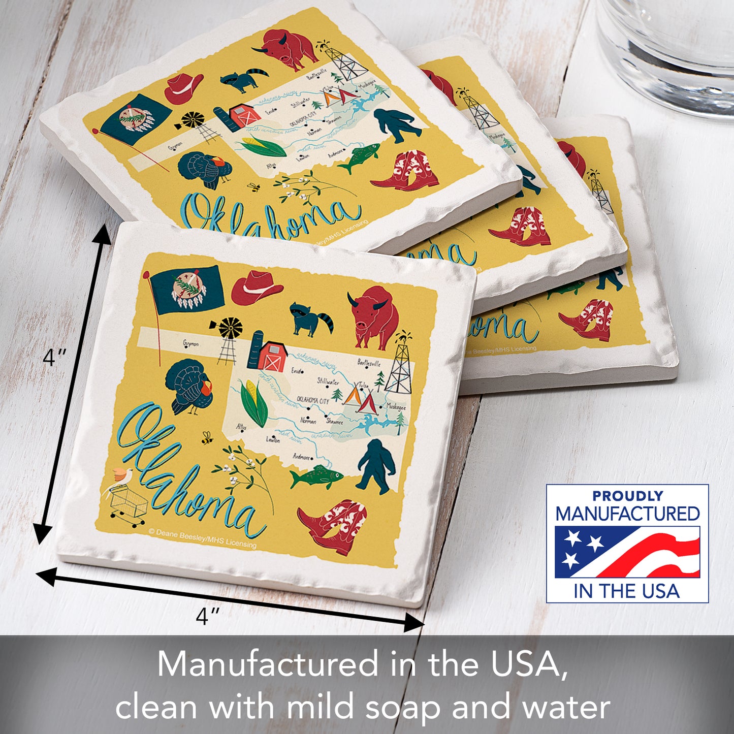 Thirstystone Oklahoma Home State 4 Pack Tumbled Tile Stone Coasters 4" Square Manufactured in the USA