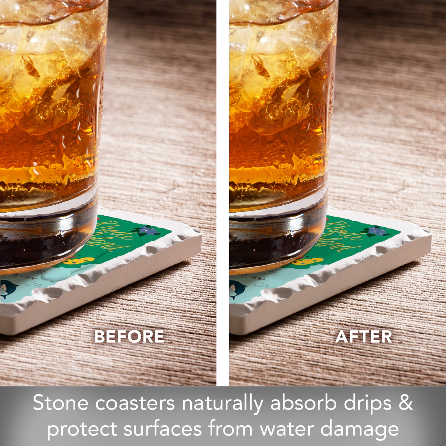 Thirstystone Rhode Island Home State 4 Pack Tumbled Tile Stone Coasters 4" Square Manufactured in the USA