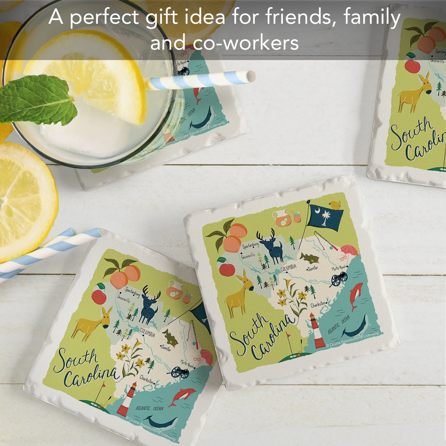Thirstystone South Carolina Home State 4 Pack Tumbled Tile Stone Coasters 4" Square Manufactured in the USA
