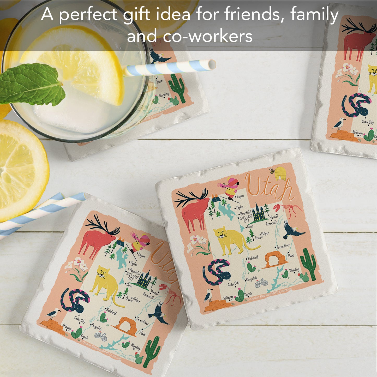 Thirstystone Utah Home State 4 Pack Tumbled Tile Stone Coasters 4" Square Manufactured in the USA