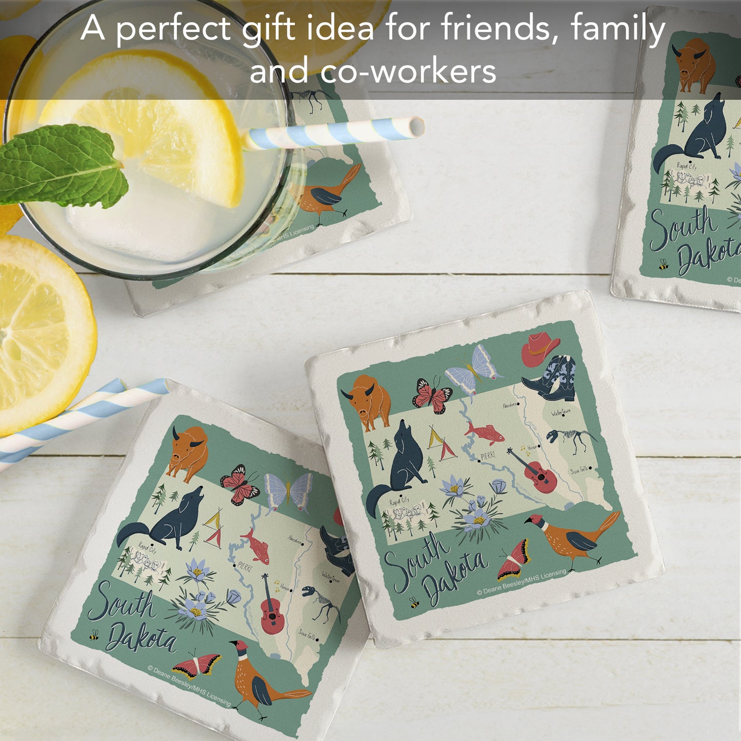 Thirstystone South Dakota Home State 4 Pack Tumbled Tile Stone Coasters 4" Square Manufactured in the USA