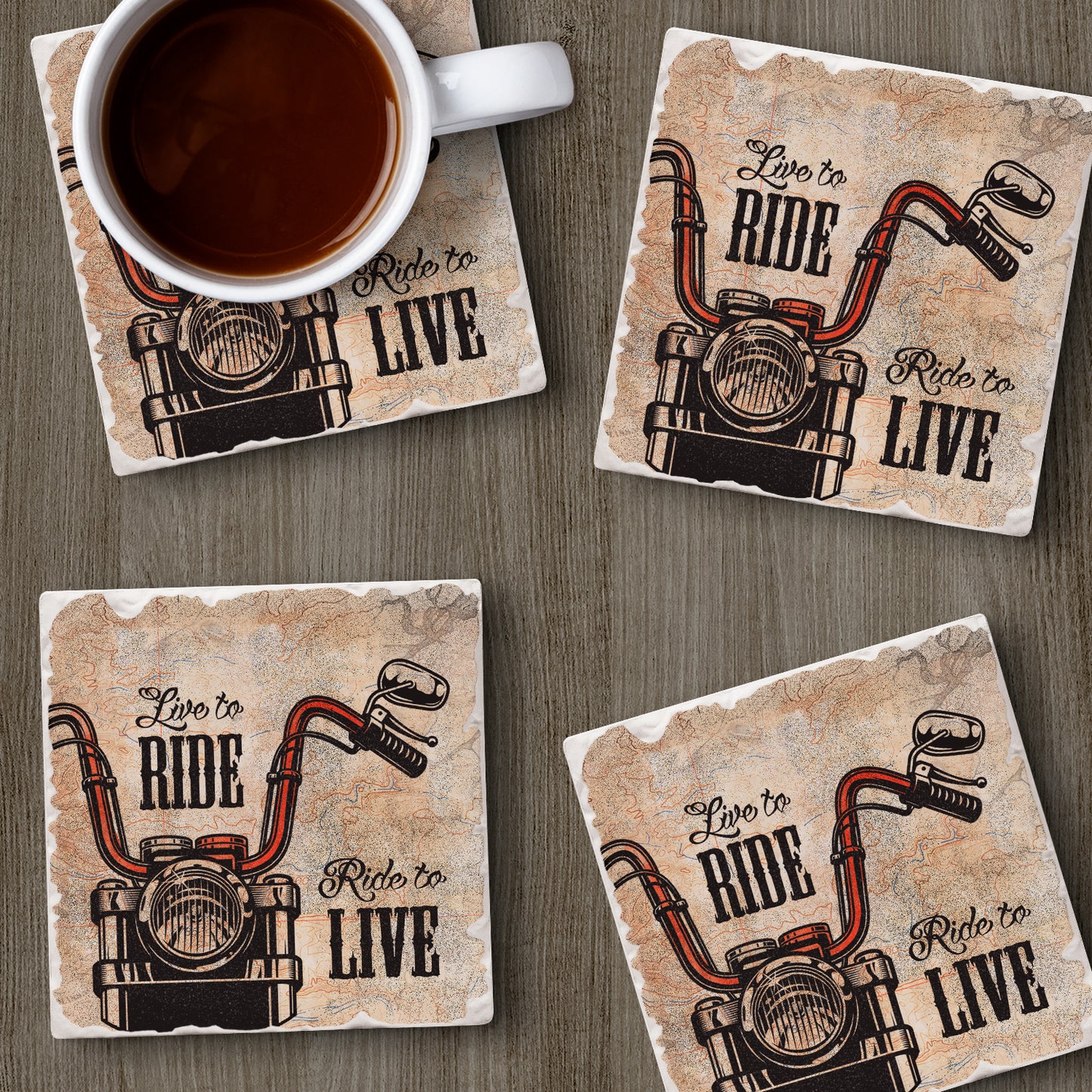 Thirstystone Live to Ride 4-Pack Tumbled Tile Stone Coasters 4" Square Manufactured in the USA